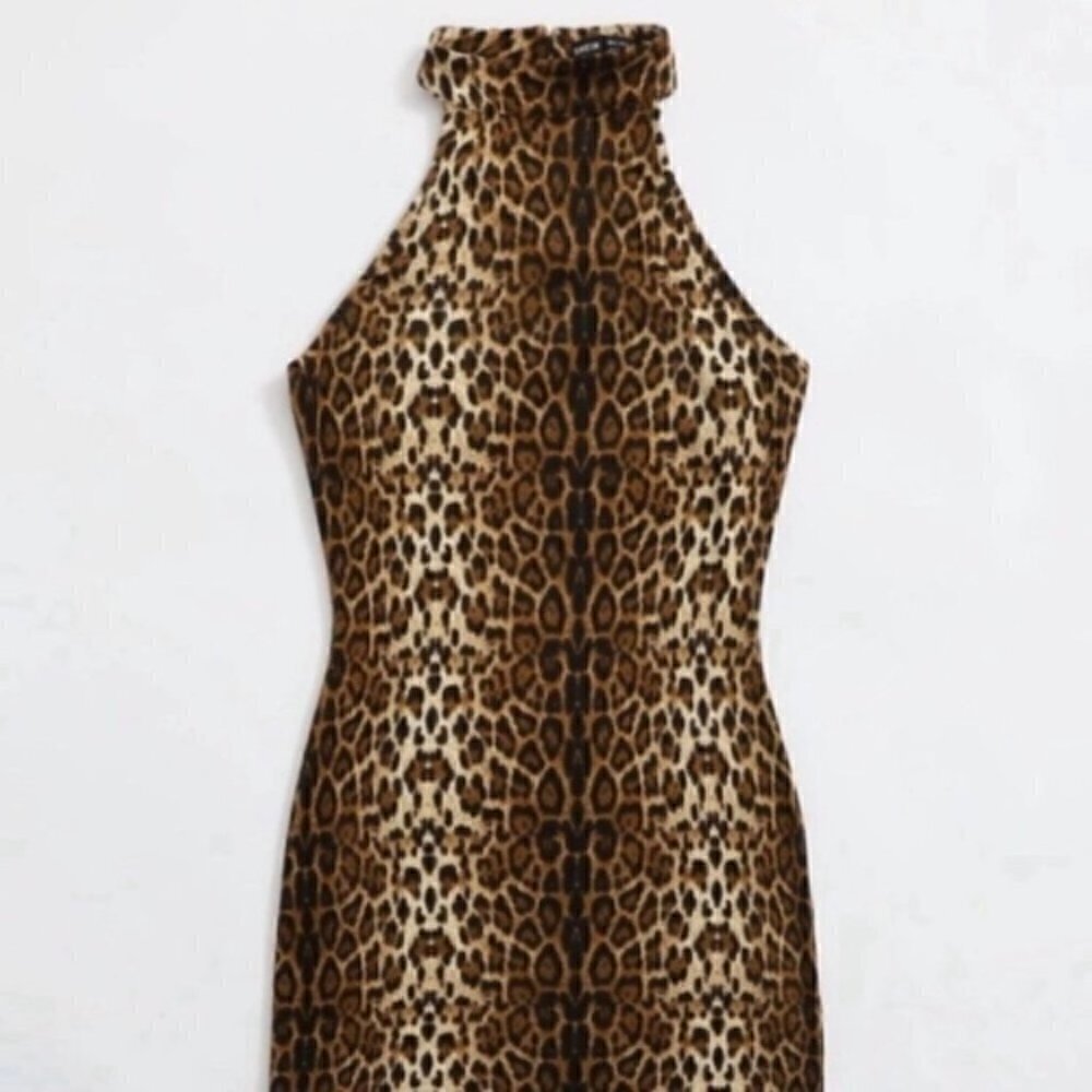 LEOPARD Print Mini Dress Stretchy Size M